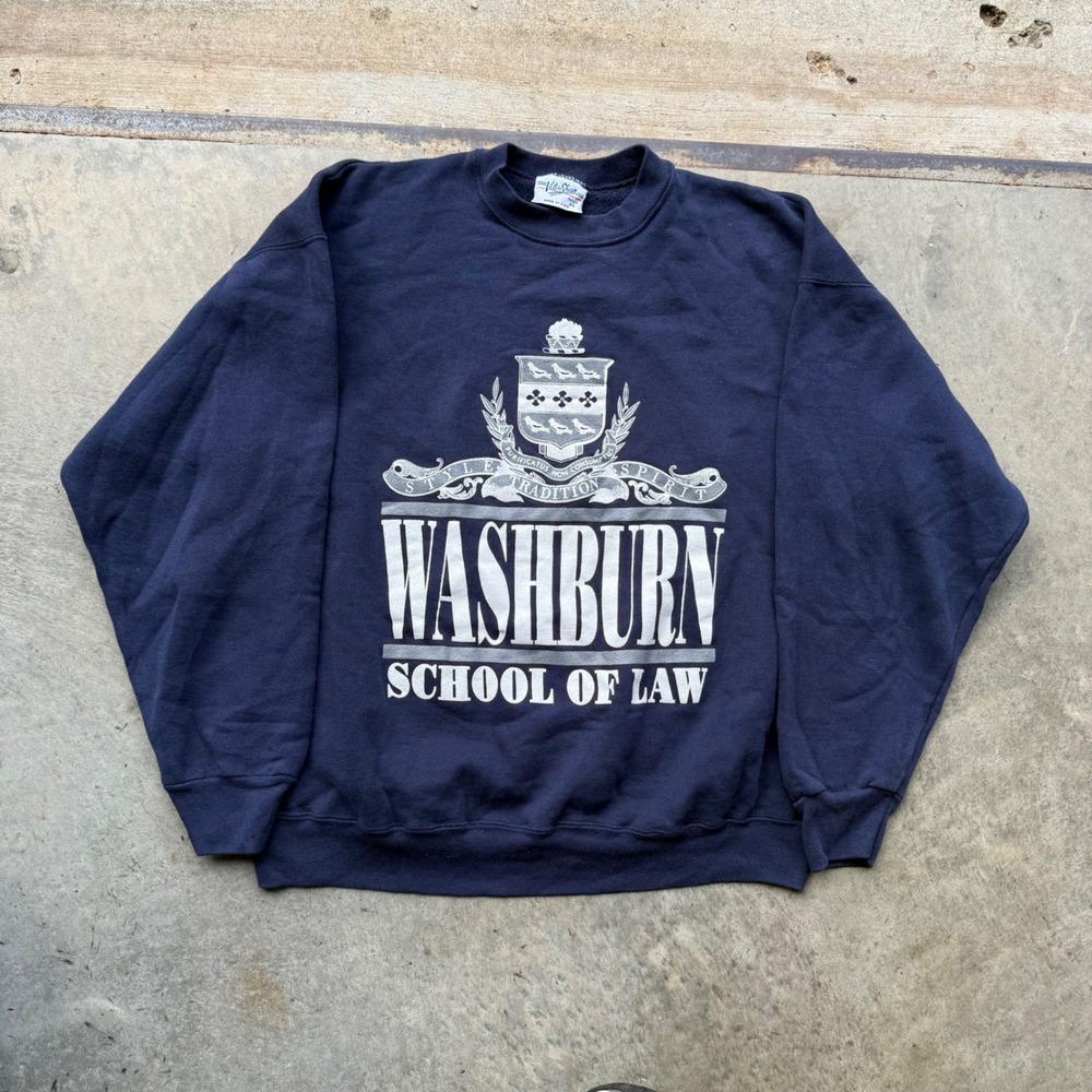 Vintage Velva Sheen Washburn School of Law Sweatshirt Navy Blue XL Made in USA